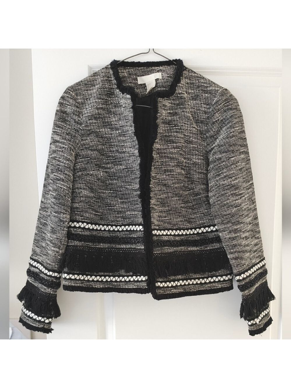 H&M Women's Tweed Jacket Black & Grey Size 6